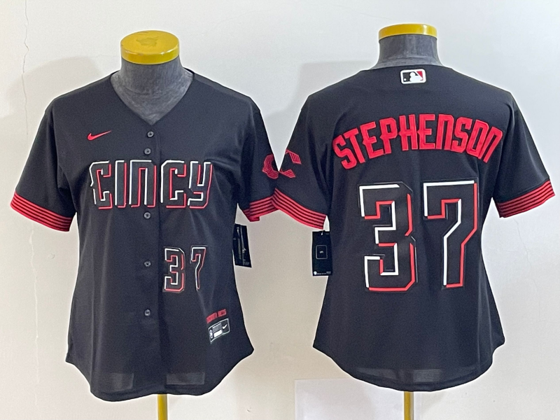 Women's Cincinnati Reds #37 Tyler Stephenson Number Black 2023 City Connect Cool Base Stitched Jersey2