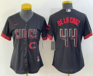 Women's Cincinnati Reds #44 Elly De La Cruz Black 2023 City Connect Cool Base Stitched Baseball Jersey