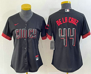 Women's Cincinnati Reds #44 Elly De La Cruz Black 2023 City Connect Cool Base Stitched Baseball Jersey1