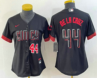 Women's Cincinnati Reds #44 Elly De La Cruz Number Black 2023 City Connect Cool Base Stitched Baseball Jersey
