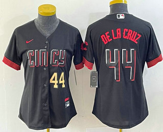 Women's Cincinnati Reds #44 Elly De La Cruz Number Black 2023 City Connect Cool Base Stitched Baseball Jersey1
