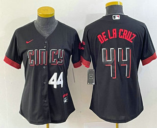 Women's Cincinnati Reds #44 Elly De La Cruz Number Black 2023 City Connect Cool Base Stitched Baseball Jersey2