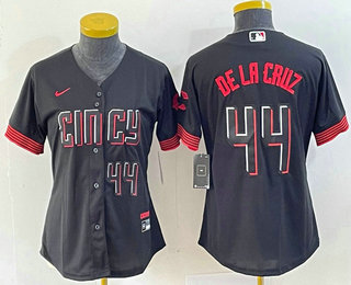Women's Cincinnati Reds #44 Elly De La Cruz Number Black 2023 City Connect Cool Base Stitched Baseball Jersey4