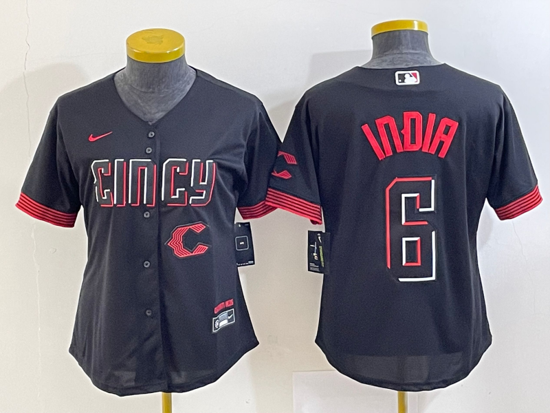 Women's Cincinnati Reds #6 Jonathan India Black 2023 City Connect Cool Base Stitched Jersey