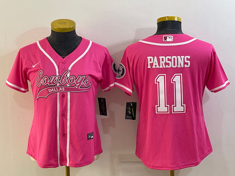 Women's Dallas Cowboys #11 Micah Parsons Pink With Patch Cool Base Stitched Baseball Jersey