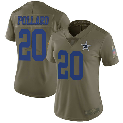 Women's Dallas Cowboys #20 Tony Pollard Olive Limited 2017 Salute to Service Jersey