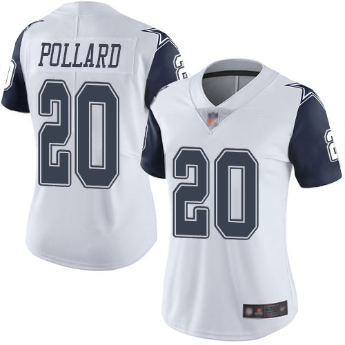 Women's Dallas Cowboys #20 Tony Pollard White Limited Rush Jersey