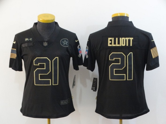 Women's Dallas Cowboys #21 Ezekiel Elliott Black 2020 Salute To Service Stitched NFL Nike Limited Jersey