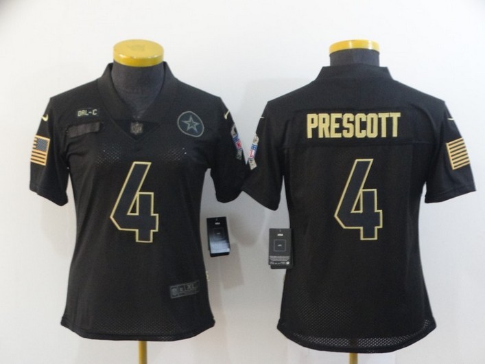Women's Dallas Cowboys #4 Dak Prescott Black 2020 Salute To Service Stitched NFL Nike Limited Jersey