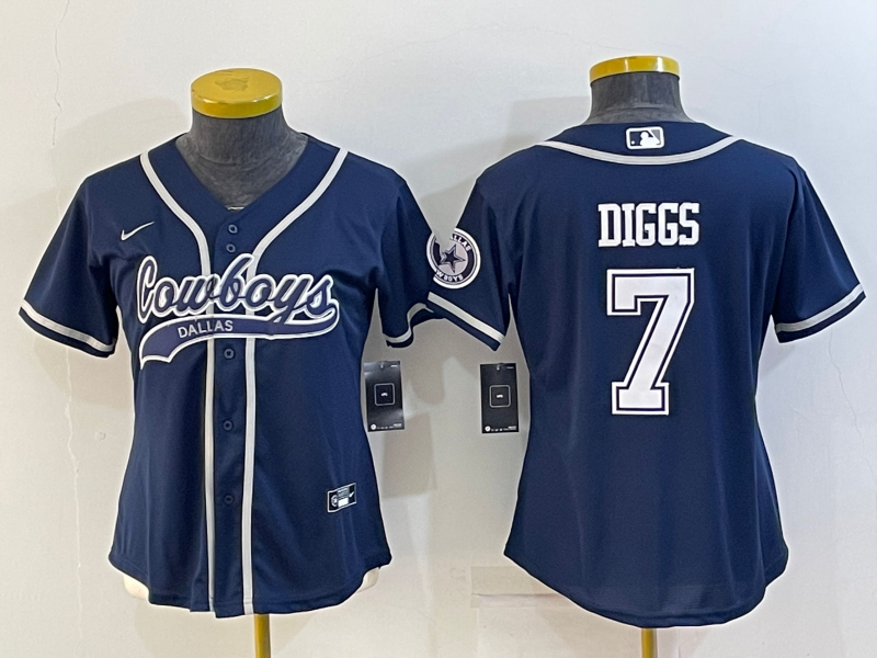 Women's Dallas Cowboys #7 Trevon Diggs Navy Blue With Patch Cool Base Stitched Baseball Jersey