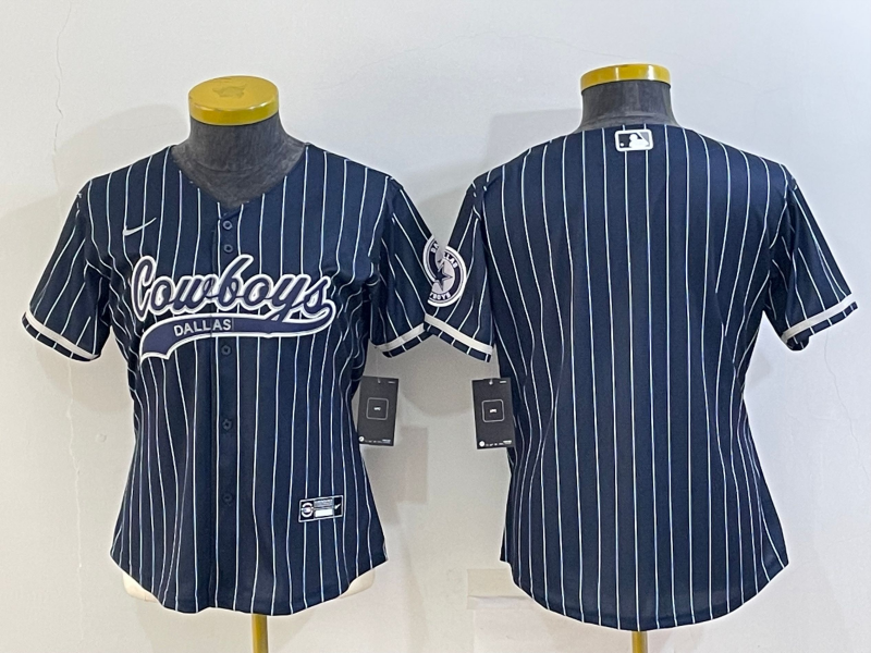 Women's Dallas Cowboys Blank Navy Blue Pinstripe With Patch Cool Base Stitched Baseball Jersey