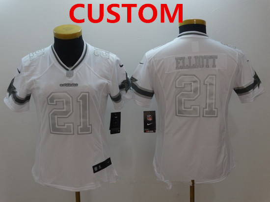 Women's Dallas Cowboys Custom White Platinum Stitched NFL Nike Limited Jersey