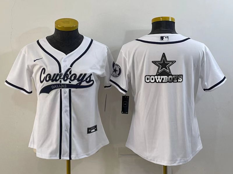 Women's Dallas Cowboys White Team Big Logo With Patch Cool Base Stitched Baseball Jersey
