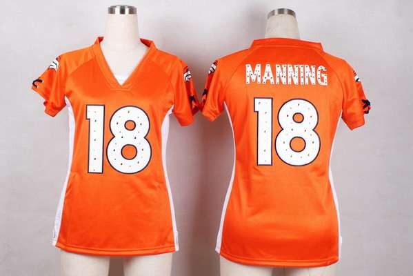 Women's Denver Broncos #18 Peyton Manning 2015 Orange With Diamonds Jersey