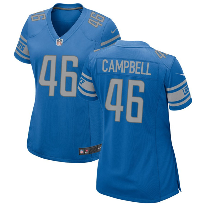 Women's Detroit Lions #46 Jack Campbell Blue 2023 Draft Stitched Game Jersey(Run Smaller)