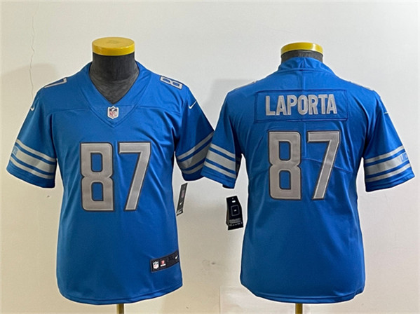 Women's Detroit Lions #87 Sam LaPorta Blue Vapor Limited Stitched Football Jersey(Run Smaller)