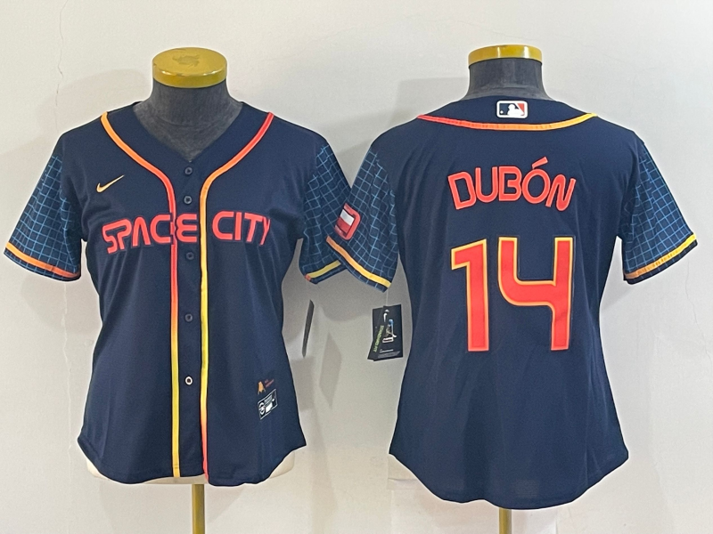 Women's Houston Astros #14 Mauricio Dubon 2022 Navy Blue City Connect Cool Base Stitched Jersey