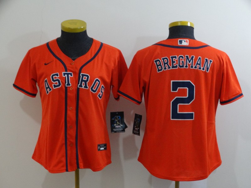 Women's Houston Astros #2 Alex Bregman Orange Stitched MLB Cool Base Nike Jersey