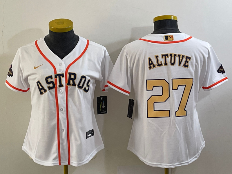 Women's Houston Astros #27 Jose Altuve 2023 White Gold World Serise