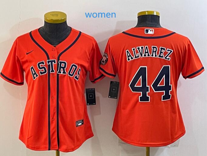 Women's Houston Astros #44 Yordan Alvarez Orange With Patch Cool Base Stitched Baseball Jersey(Run Small)