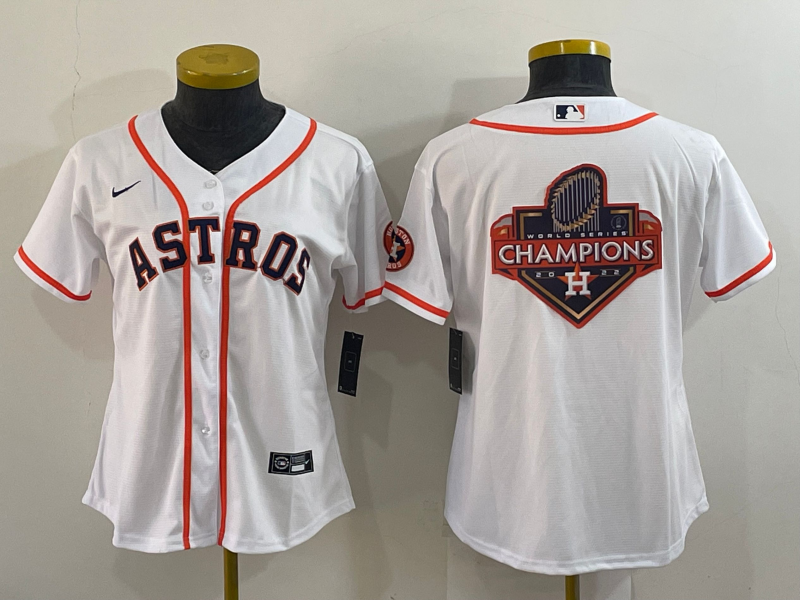 Women's Houston Astros White Champions Big Logo With Patch Stitched MLB Cool Base Nike Jersey
