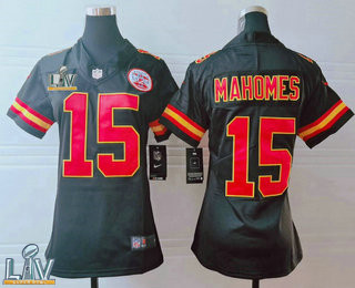 Women's Kansas City Chiefs #15 Patrick Mahomes Black 2021 Super Bowl LV Vapor Untouchable Stitched Nike Limited NFL Jersey