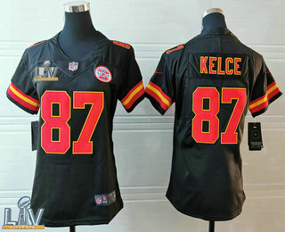 Women's Kansas City Chiefs #87 Travis Kelce Black 2021 Super Bowl LV Vapor Untouchable Stitched Nike Limited NFL Jersey