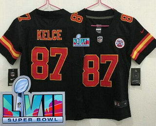 Women's Kansas City Chiefs #87 Travis Kelce Limited Black Super Bowl LVII Vapor Jersey