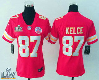 Women's Kansas City Chiefs #87 Travis Kelce Red 2021 Super Bowl LV Vapor Untouchable Stitched Nike Limited NFL Jersey
