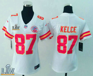 Women's Kansas City Chiefs #87 Travis Kelce White 2021 Super Bowl LV Vapor Untouchable Stitched Nike Limited NFL Jersey