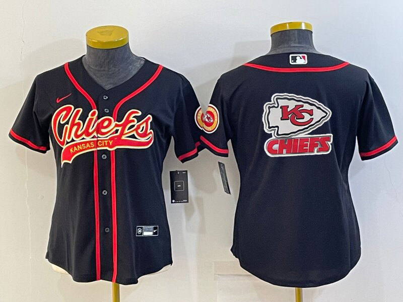 Women's Kansas City Chiefs Black Team Big Logo With Patch Cool Base Stitched Baseball Jersey