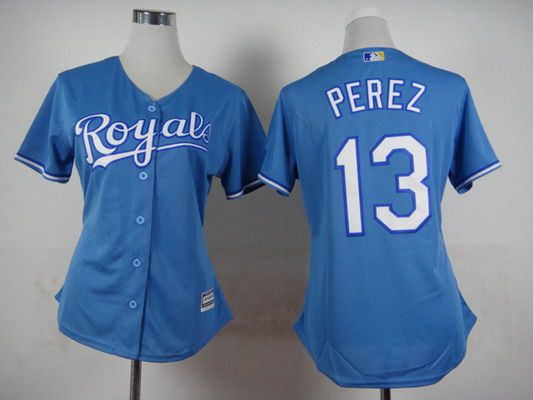 Women's Kansas City Royals #13 Salvador Perez Light Blue Jersey 