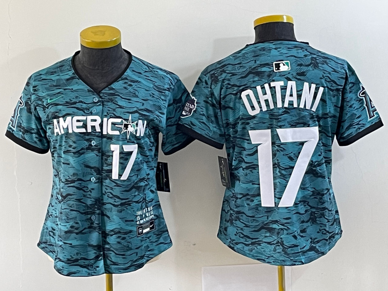 Women's Los Angeles Angels #17 Shohei Ohtani Number Teal 2023 All Star Cool Base Stitched Jersey