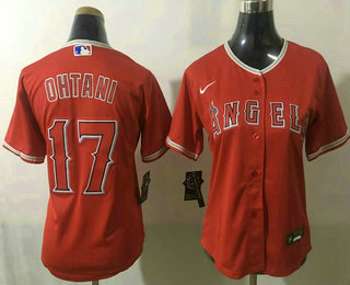 Women's Los Angeles Angels #17 Shohei Ohtani Red Stitched MLB Cool Base Nike Jersey