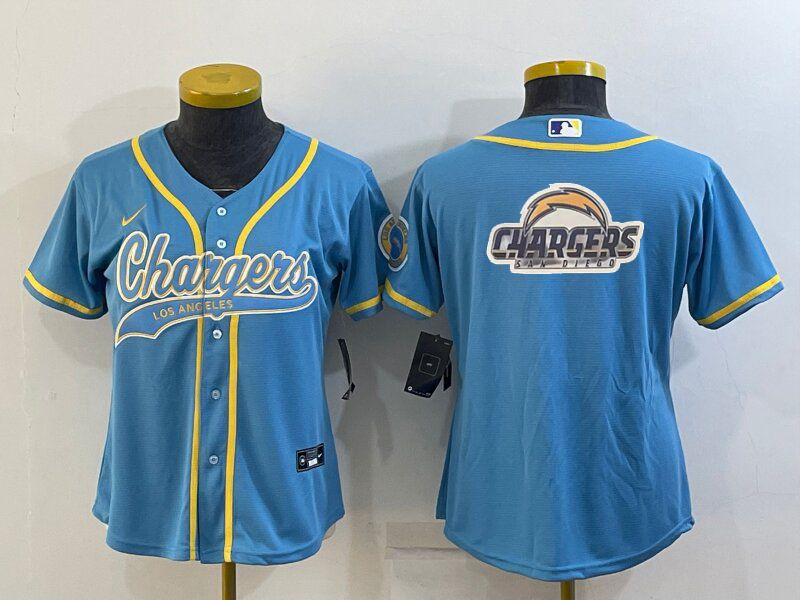Women's Los Angeles Chargers Light Blue Team Big Logo With Patch Cool Base Stitched Baseball Jersey