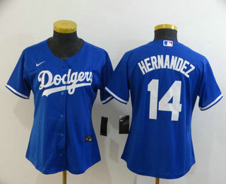 Women's Los Angeles Dodgers #14 Enrique Hernandez Blue Stitched MLB Cool Base Nike Jersey