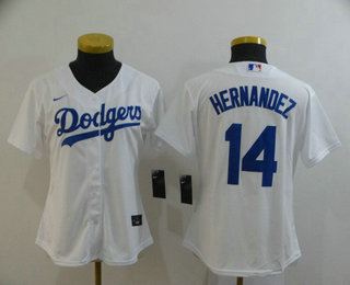 Women's Los Angeles Dodgers #14 Enrique Hernandez White Stitched MLB Cool Base Nike Jersey