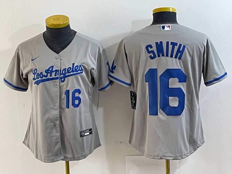 Women's Los Angeles Dodgers #16 Will Smith Gray Alternate Player Number Team Logo Cool Base Jerseys