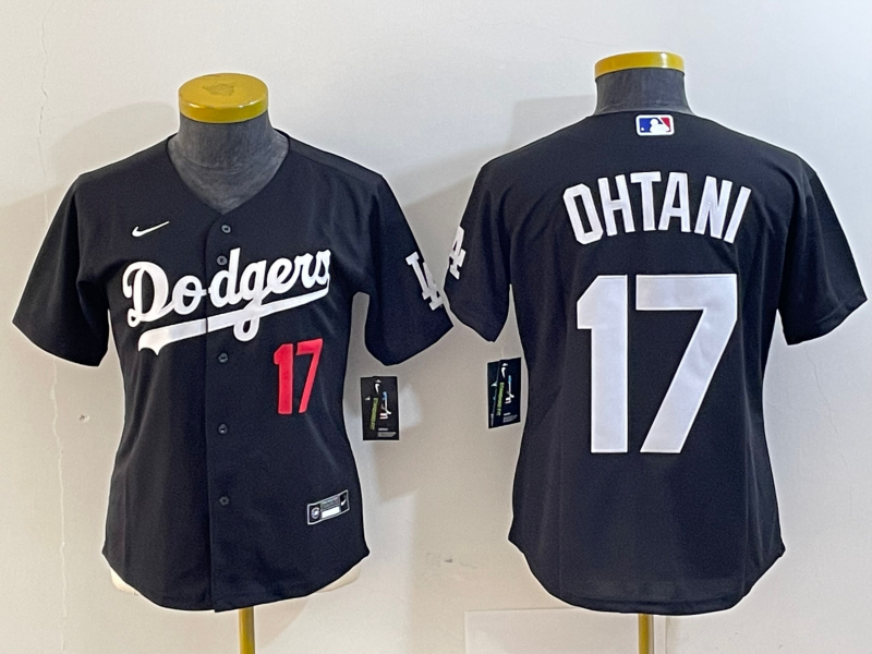 Women's Los Angeles Dodgers #17 Shohei Ohtani Number Black Turn Back The Clock Stitched Cool Base Jerseys