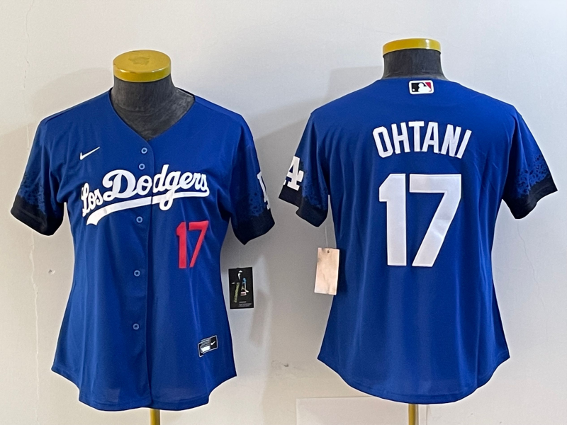 Women's Los Angeles Dodgers #17 Shohei Ohtani Number Blue 2021 City Connect Cool Base Stitched Jersey