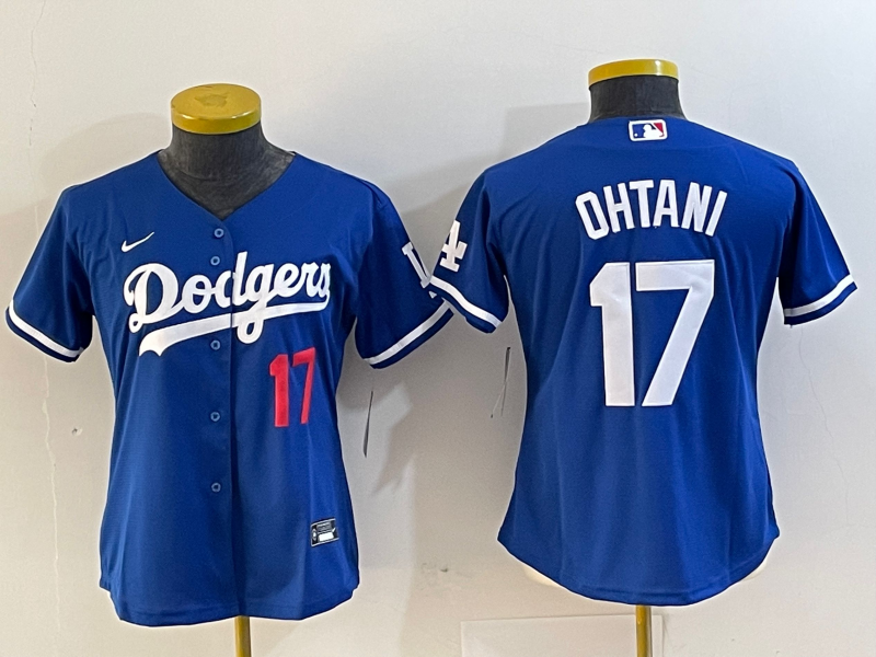 Women's Los Angeles Dodgers #17 Shohei Ohtani Number Blue Stitched Cool Base Nike Jersey