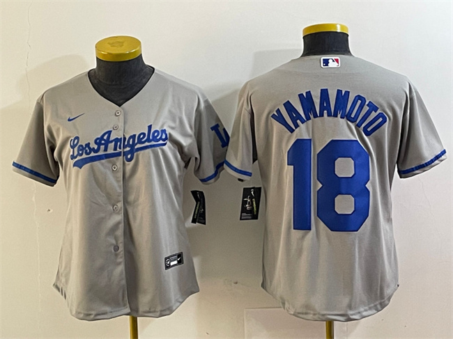 Women's Los Angeles Dodgers #18 Yoshinobu Yamamoto Gray Stitched Jersey(Run Small)