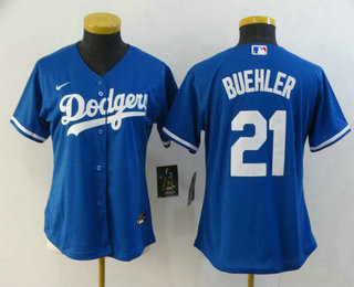 Women's Los Angeles Dodgers #21 Walker Buehler Blue Stitched MLB Cool Base Nike Jersey
