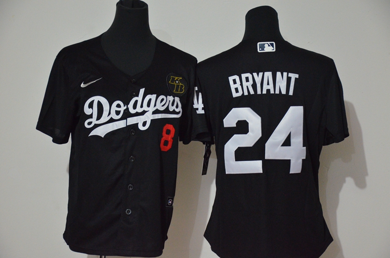 Women's Los Angeles Dodgers #24 Kobe Bryant Black KB Patch Stitched MLB Cool Base Nike Jersey
