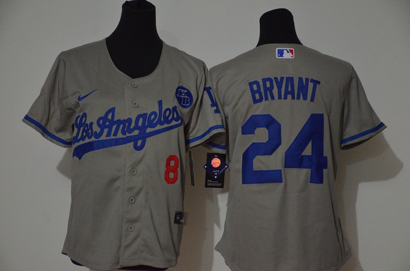 Women's Los Angeles Dodgers #24 Kobe Bryant Grey KB Patch Stitched MLB Cool Base Nike Jersey