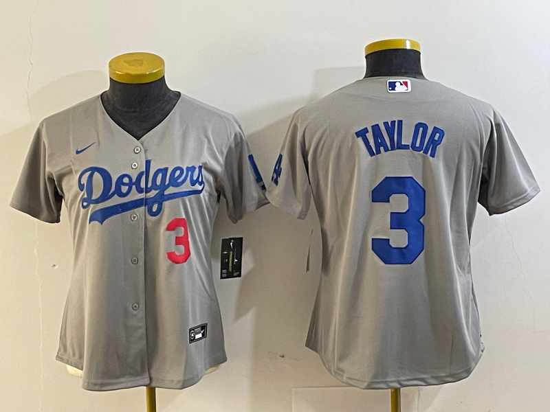Women's Los Angeles Dodgers #3 Chris Taylor Number Grey Cool Base Stitched Nike Jersey