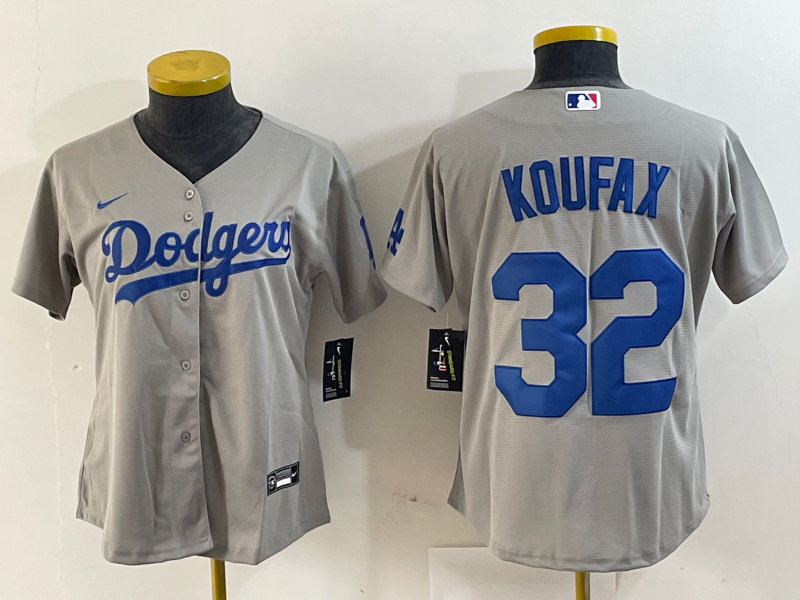 Women's Los Angeles Dodgers #32 Sandy Koufax Grey Cool Base Stitched Jersey