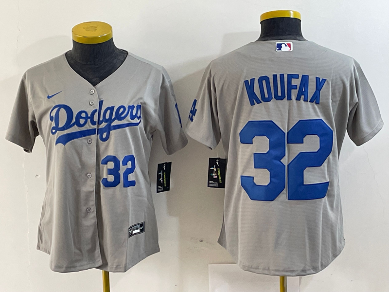 Women's Los Angeles Dodgers #32 Sandy Koufax Number Grey Cool Base Stitched Jerseys