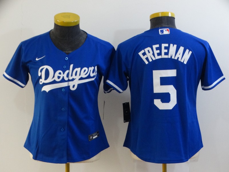 Women's Los Angeles Dodgers #5 Freddie Freeman Blue Stitched MLB Cool Base Nike Jersey