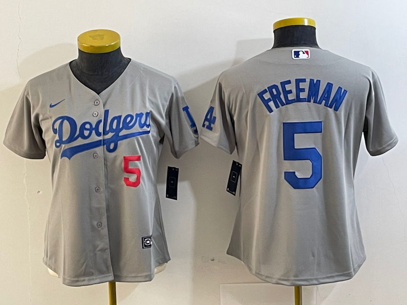 Women's Los Angeles Dodgers #5 Freddie Freeman Number Grey Cool Base Stitched Nike Jersey